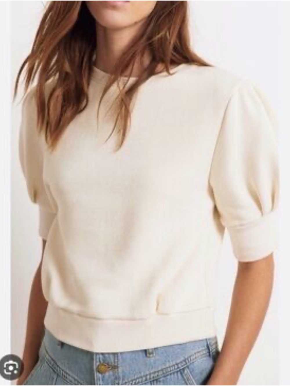 ba&sh Cream Puff-Sleeve Crewneck Sweater